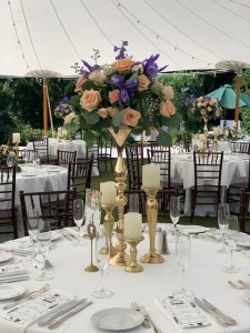 $178 - tall centerpiece in rental gold stand (included) for reception