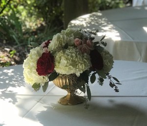 $59 - reception table centerpiece with blush and burgundy